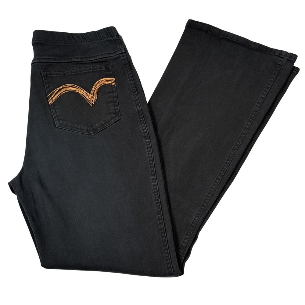 Metrostyle Pants Medium Black Stretch Pull On Bootcut Flare‎ Jeans Embroidered